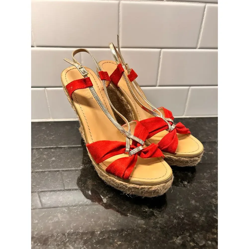 Colin Stuart Suede Espadrille Heel Wedges Sandals Bohemian Tomato‎ Beige SZ 7.5B